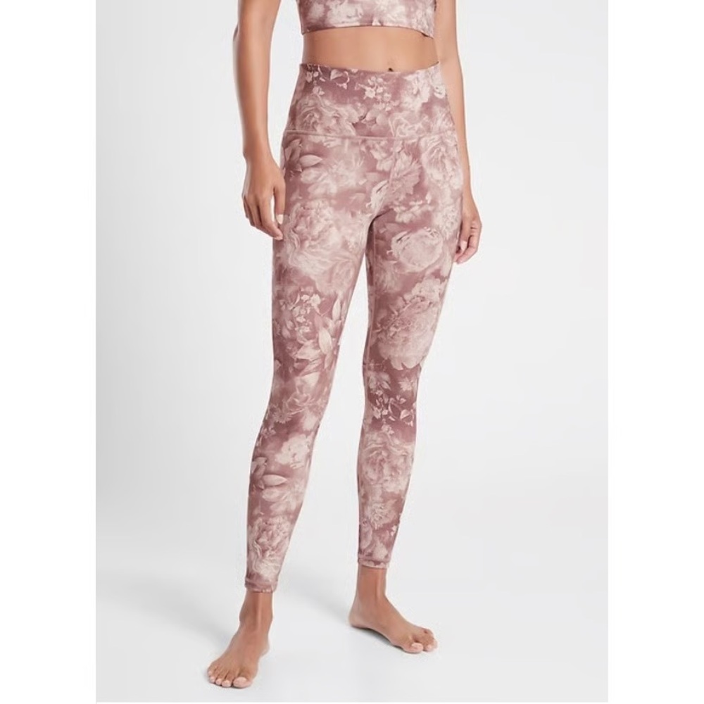 Floral High-Waisted Leggings From Athleta- Gym- Yoga- Soft Pink- Floral Print